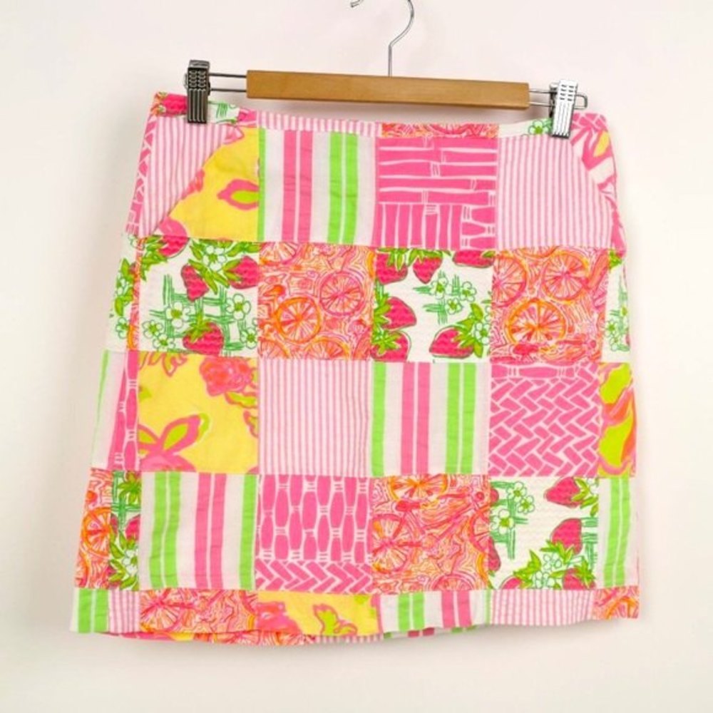 Lilly Pulitzer Pink and Green Patchwork Mini Skirt